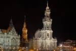 Night shot of the old town of Dresden the capital city of the State of Saxony in Germany, Europe.