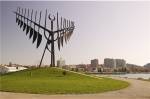 The Spirit Catcher dominates the waterfront in the city of Barrie in Ontario, Canada.
