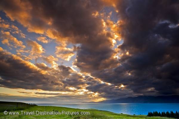 South Bay Sunset Kaikoura Coast New Zealand